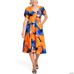 Tabitha Brown x Target Floral Print Puff Sleeve Tie-Back Midi Dress Size 6